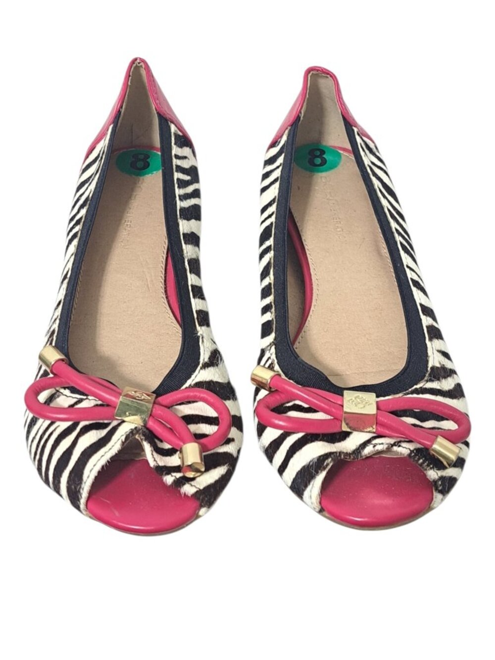 BCBG Generations Women's animal Print Fur Peep Toe Flat Shoes Sz 8